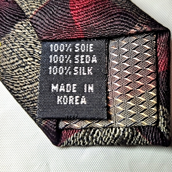 Gasparo "Extra Long" 💯 Silk Designer Necktie 65"x4" Burgundy/Silver/Black Plaid - Picture 6 of 9